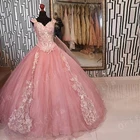 Потрясающее розовое милое платье 16 Quinceanera, кружевное платье для девушек на день рождения с аппликацией, мексиканские платья для выпускного вечера 2021, платья 15 лет
