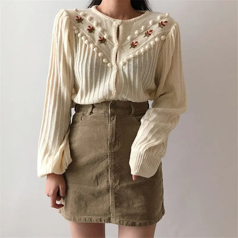 Бежевые милые нежные вязаные корейские шикарные свободные простые свежие