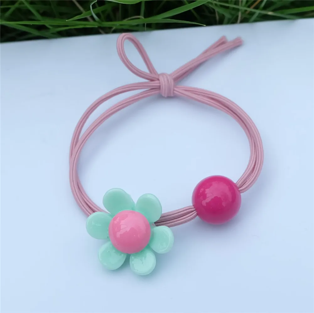 

Girls Cute Flower Hair Rope Colored Beaded Hair Tie Ponytail Holder Rubber Bands For Women Fashion Headwear Hair Accessories