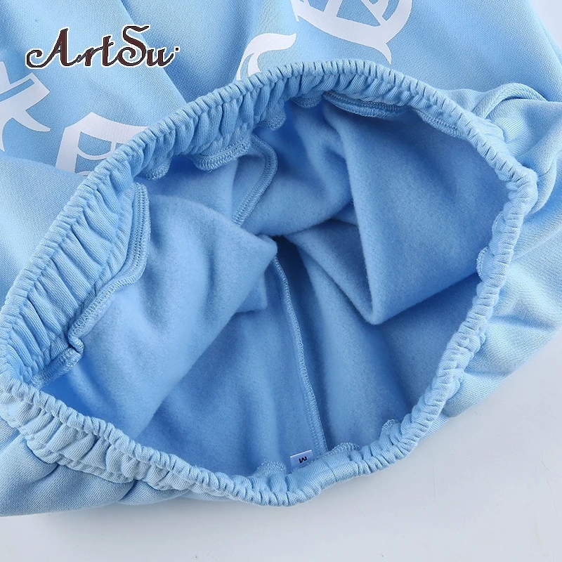 

Artsu Letter Printed Baggy Casual Loose Joggers Sweatpants Women Blue Elastic High Waist Pants Lady Summer Trousers 42470