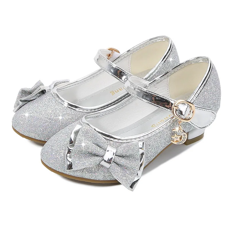 

Girls Mary Janes Glitter PU Sandals Low Heel Princess Flower Wedding Party Dress Pump Shoes for Kids Toddler