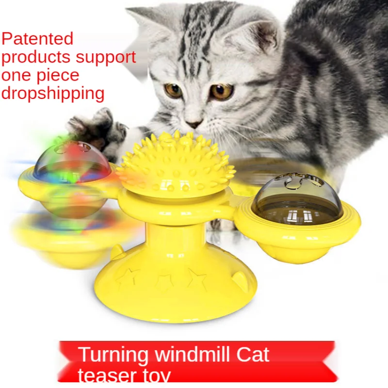 Вращающаяся ветряная мельница для домашних животных, игрушки для кошек, Бубль, самопомощь, интерактивный поворотный стол, пазл, игрушки для ...