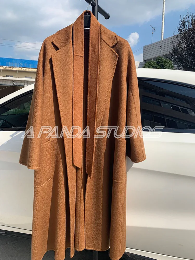 100% pure cashmere water ripple double-sided cashmere coat women mid-length woolen coat women