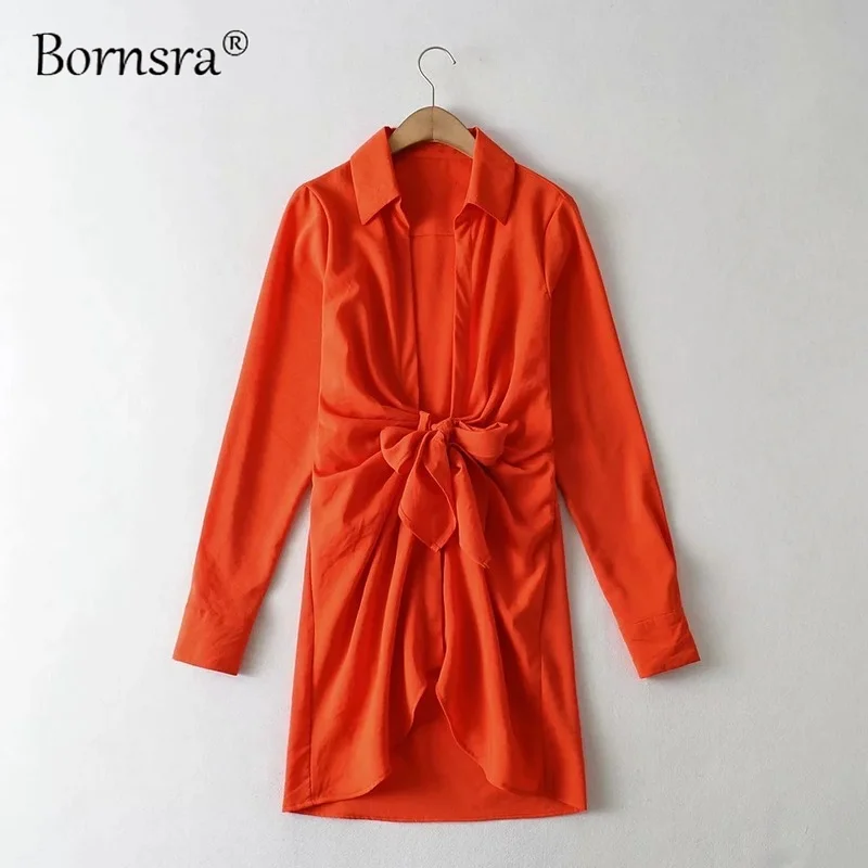 

Bornsra 2021 Autumn Irregular Cross V-neck Pleated Shirt Skirt Cross-border Women's Dress Above Knee, Mini White Dress Women