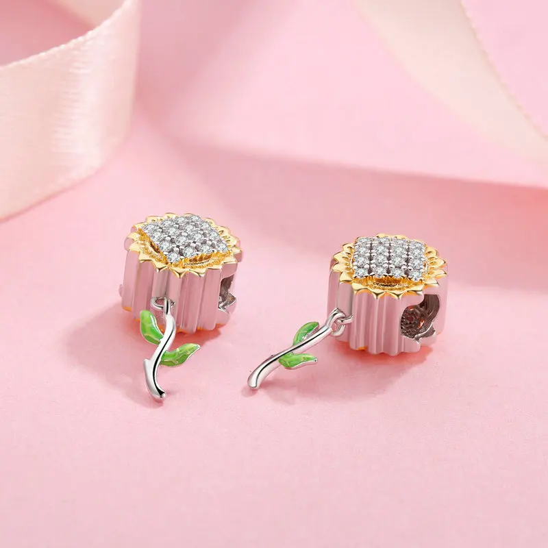 925 стерлингового серебра в виде подсолнуха с циркон очаровательный подрходит к