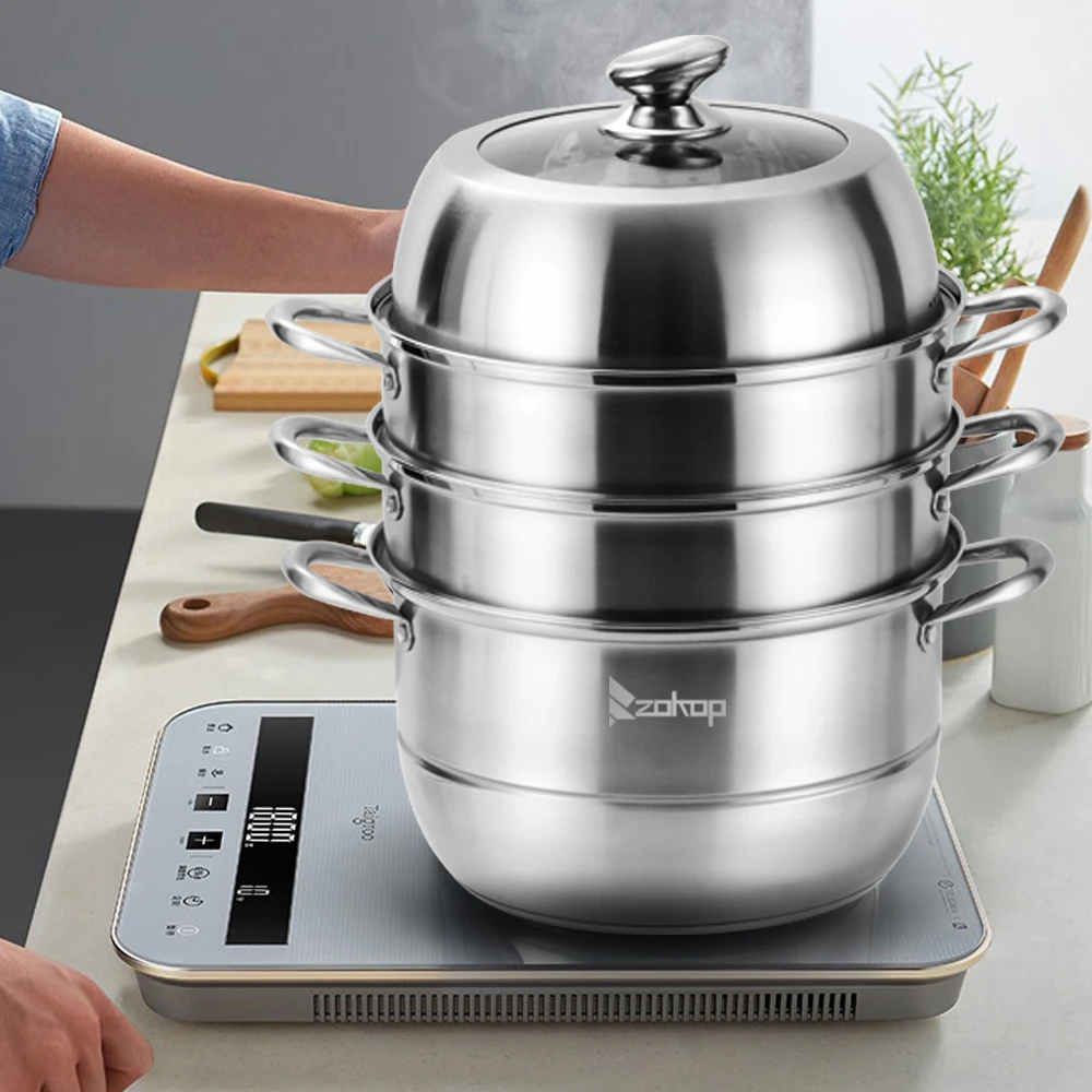 

Four-Layer 304 Stainless Steel Steamer 11 inch (28cm) 2 Steamer 2 Full Grid Cooking Tools Compatible With Many Stoves