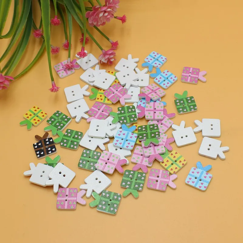 50 шт./лот Подарочная коробка деревянные пуговицы смешанные швейные для одежды