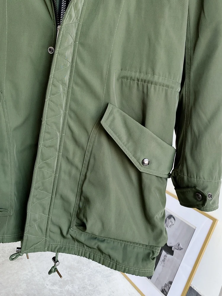 

Winter New Fashion All-match Two-piece Cotton Jacket Pocket Hat Back Slit Warm Jacket Women