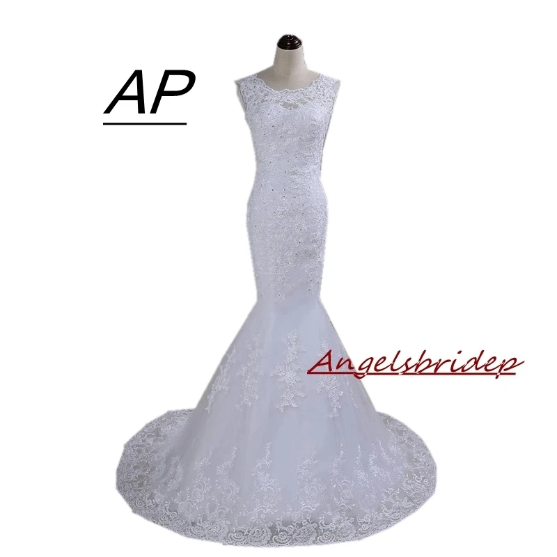 

ANGELSBRIDEP Mermaid Wedding Dress Vestido De Noiva Sheer Neck With Appliques Beads Sequined Bodice Formal Bride Gowns Hot