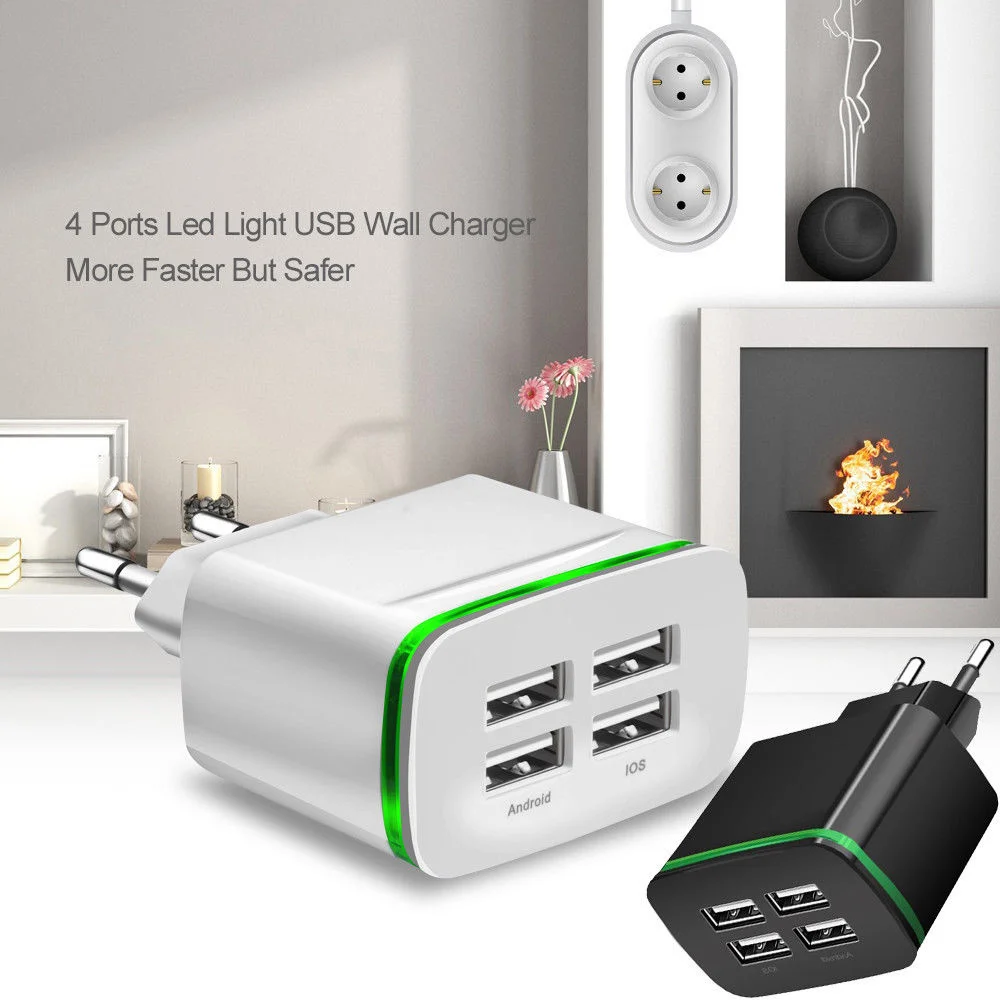 

Phone Pop Socket Travel Adapter EU Plug Wall Charger 5V 4A Fast Charging 4 Port USB Hub