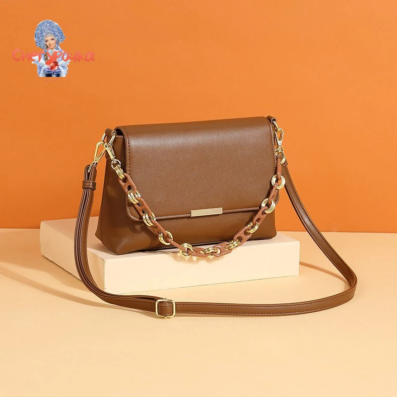 

2021 Summer New Lady Messenger Bag Classic Fashion Retro Design Shoulder Bag Brown Black Messenger Bag Female Handbag Leather