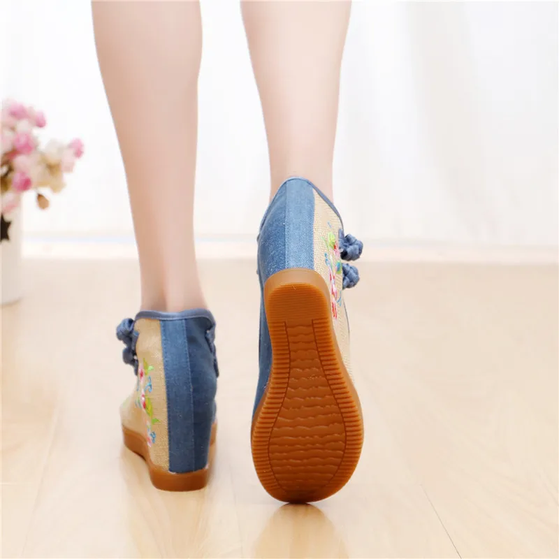 Кеды женские с вышивкой холщовые кроссовки на танкетке Вулканизированная