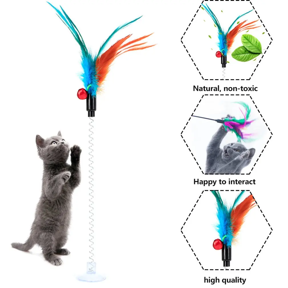 Cat toy colorful suction cup with bell spring mouse cat feather | Дом и сад