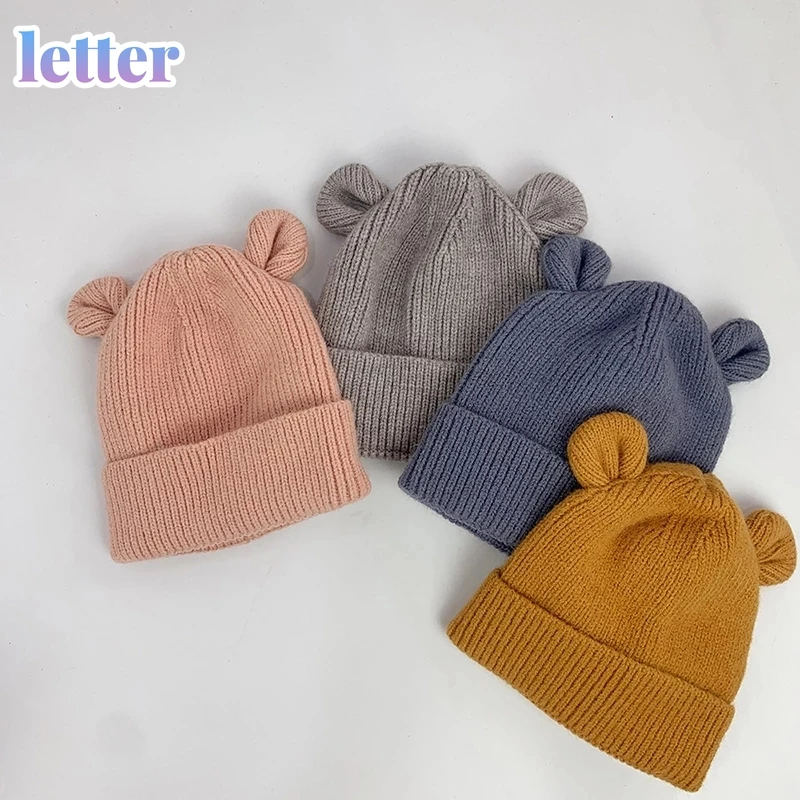 

Cute Bear Baby Hat with Ears Autumn Winter Knitted Kids Bonnet Hat for Girls Boys Soft Warm Infant Beanie Cap Baby Accessories