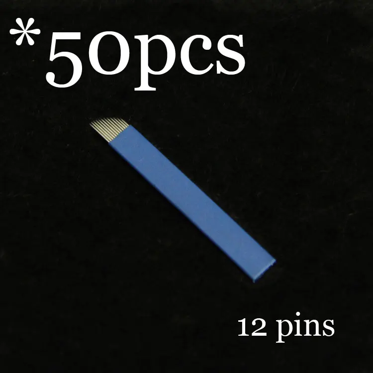 50P 9 12 14 16 18 21 Pin u-образные иглы для татуажа, Перманентный макияж, лезвие для вышивания бровей, для 3D микроблейдинга, ручная ручка для татуировки - Габаритные размеры: 50pcs12pin