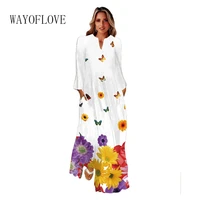 wayoflove autumn winter 2022 dress long sleeve beach casual butterfly flowers print dresses woman elegant white long dress party