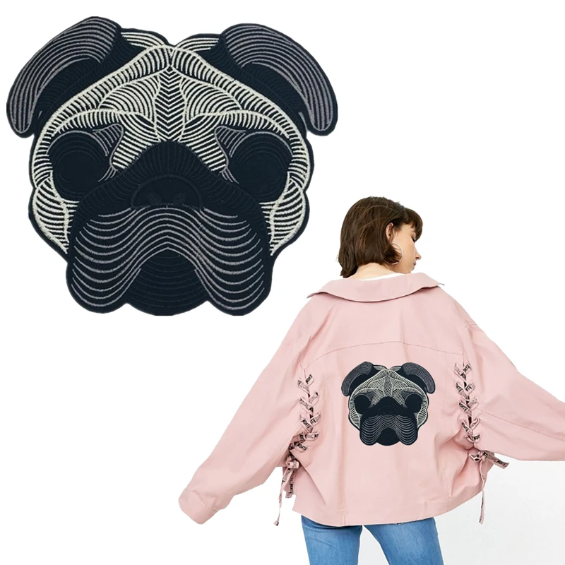 Вышитая аппликация в стиле панк с собакой Мопсом большие Швейные нашивки для