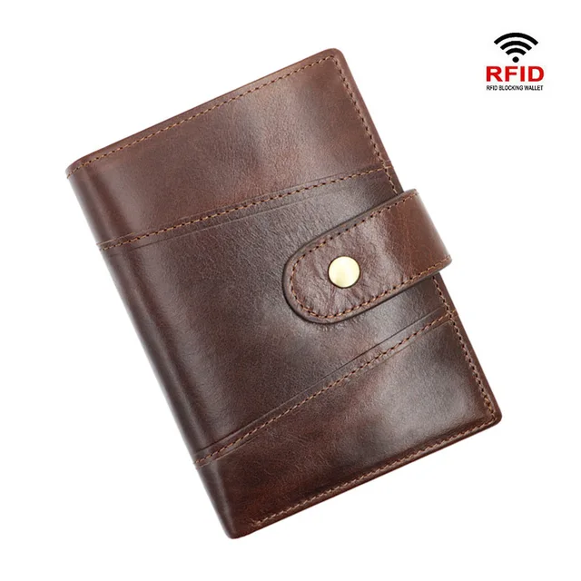 Retro Men's Wallet Short Cowhide RFID Anti Theft Genuine Leather Wallet Business Card Holder Money Bag Purse Man 1