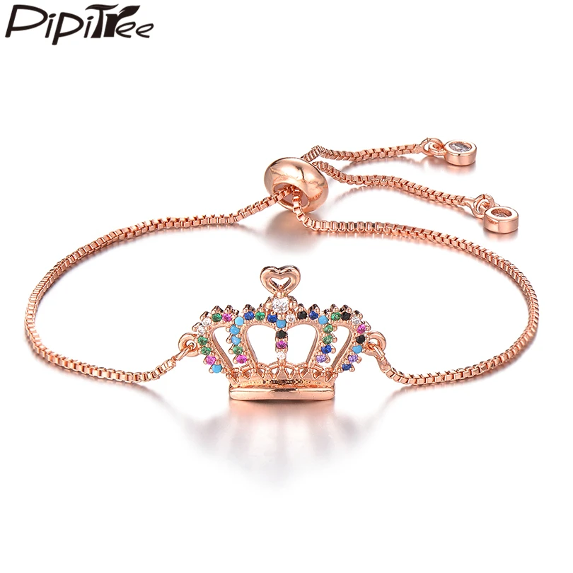 Браслет-Корона Pipitree розовое золото с несколькими фианитами | Украшения и