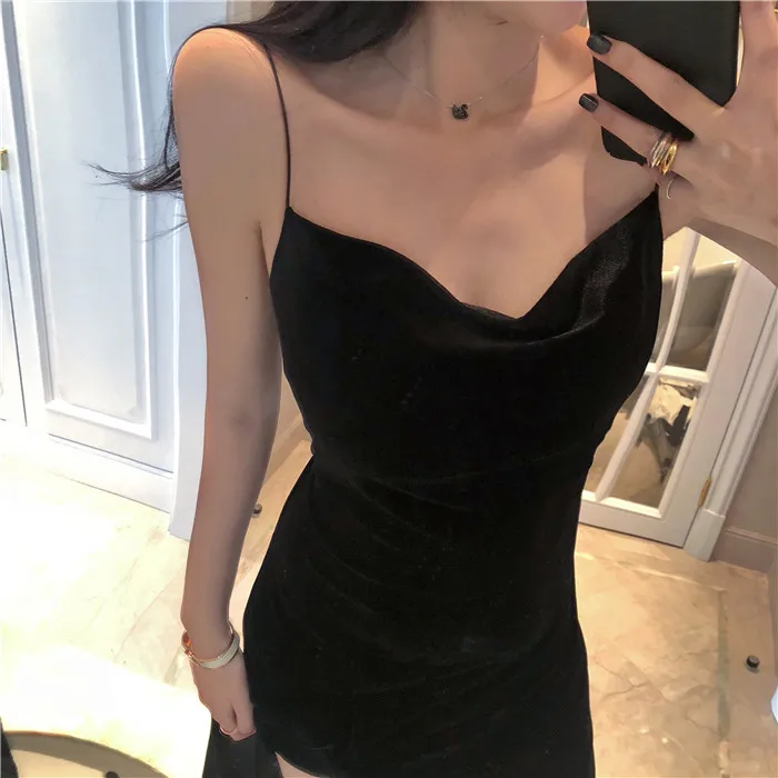

2021 Brand New Women Dress Spaghetti Strap Slit Velvet Black Dress Sexy Bodycon bandage Dress Midi Party Dress Vestidos Verano