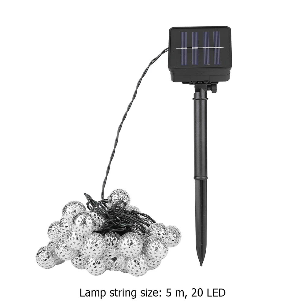 

Solar Powered Moroccan Ball Lamp String Waterproof LED Wrought Iron Metal Hollow Out Ball Colorful Fairy Light Party Decor