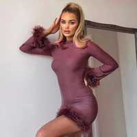 party dresses women evening 2020 womens autumn new long sleeved round neck cover with hair jumpsuit skirt sexy dress clothes
