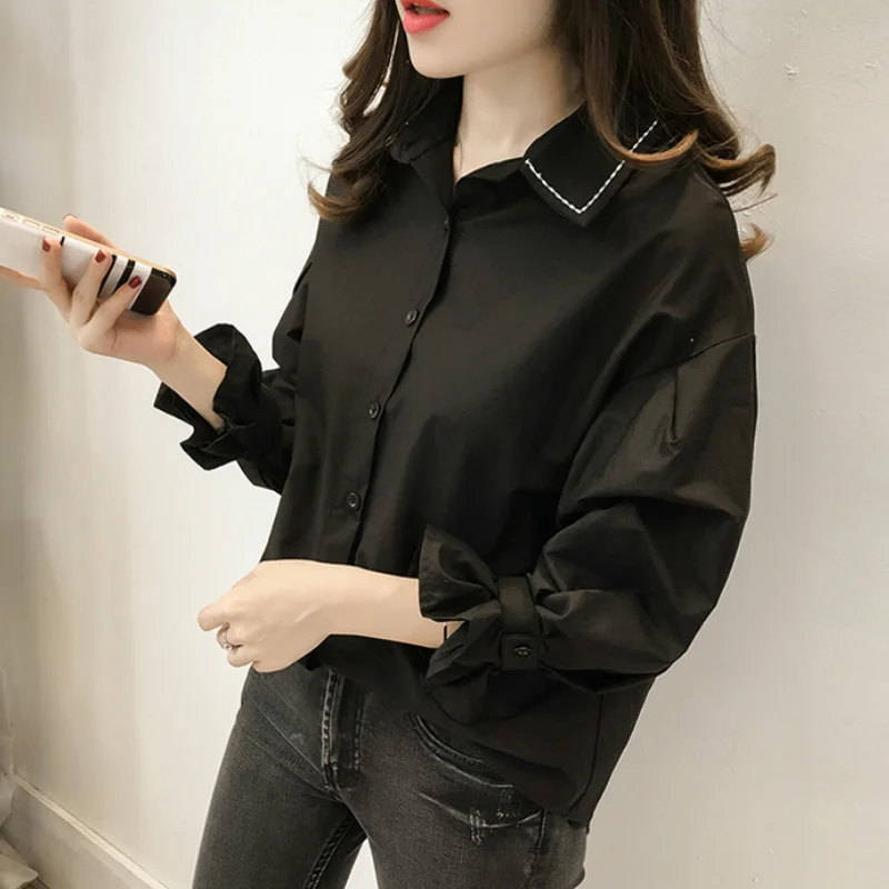 

Женская одежда, рубашки, однотонные свободные женские блузки с оборками, расклешенными длинными рукавами, повседневные офисные Топы