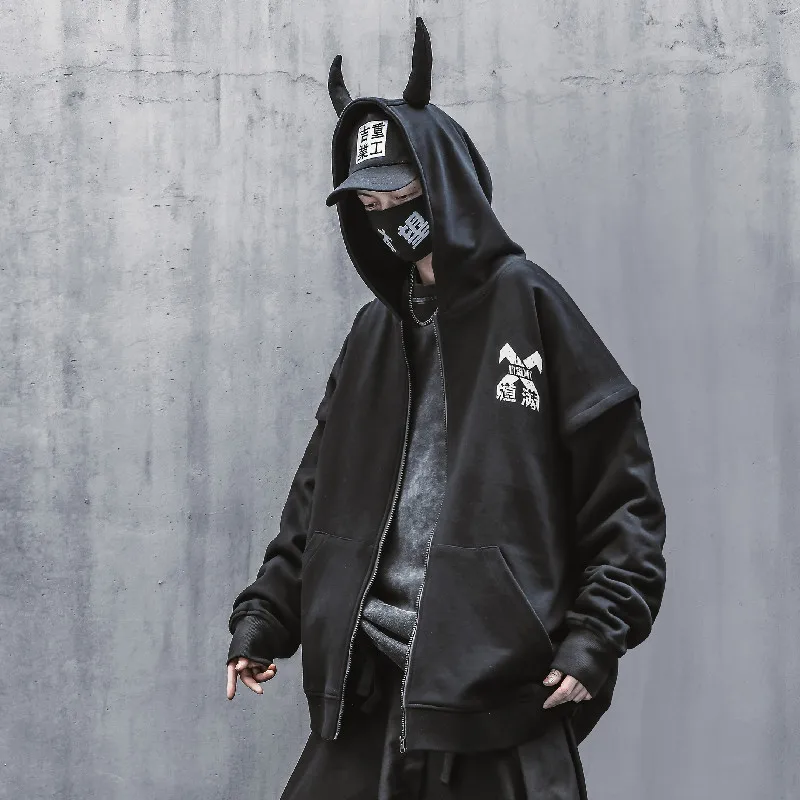 11 BYBB'S DARK Techwear Harajuku Hoodie Men 2021 Removable Sleeves Pullover Hip Hop Streetwear Hoodies Sweatshirts WB072
