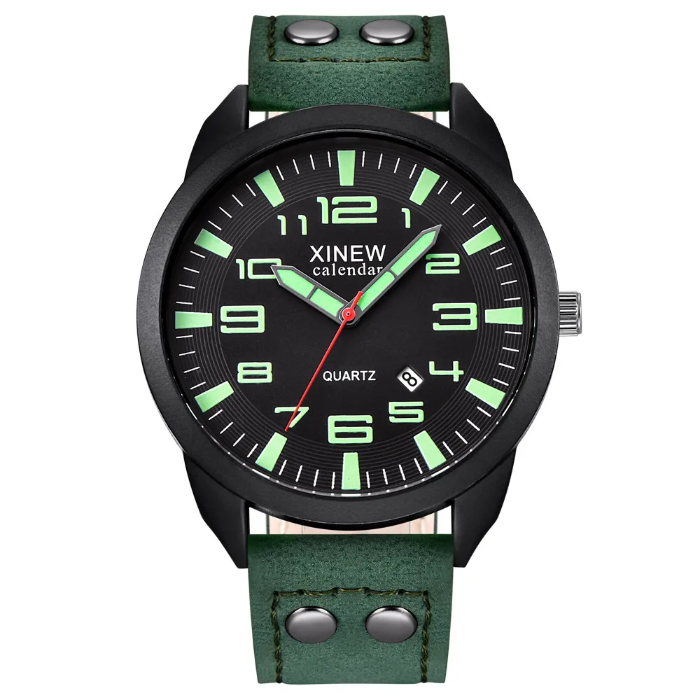 C Мужские часы Reloj hombre XINEW кожаный ремешок простой календарь светящийся циферблат наружные мужские кварцевые часы Montre homme@ 2 - Цвет: C
