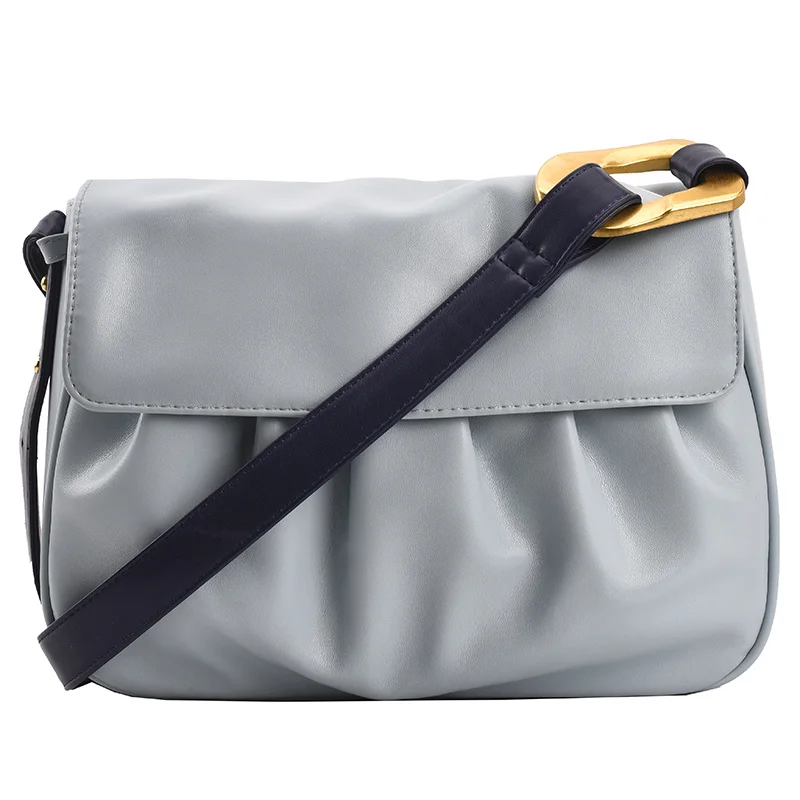 

[BXX] Simple PU Leather Pleated Crossbody Bags For Women 2021 Summer Branded Shoulder Bag Trending Luxury Travel Hand Bag HS972