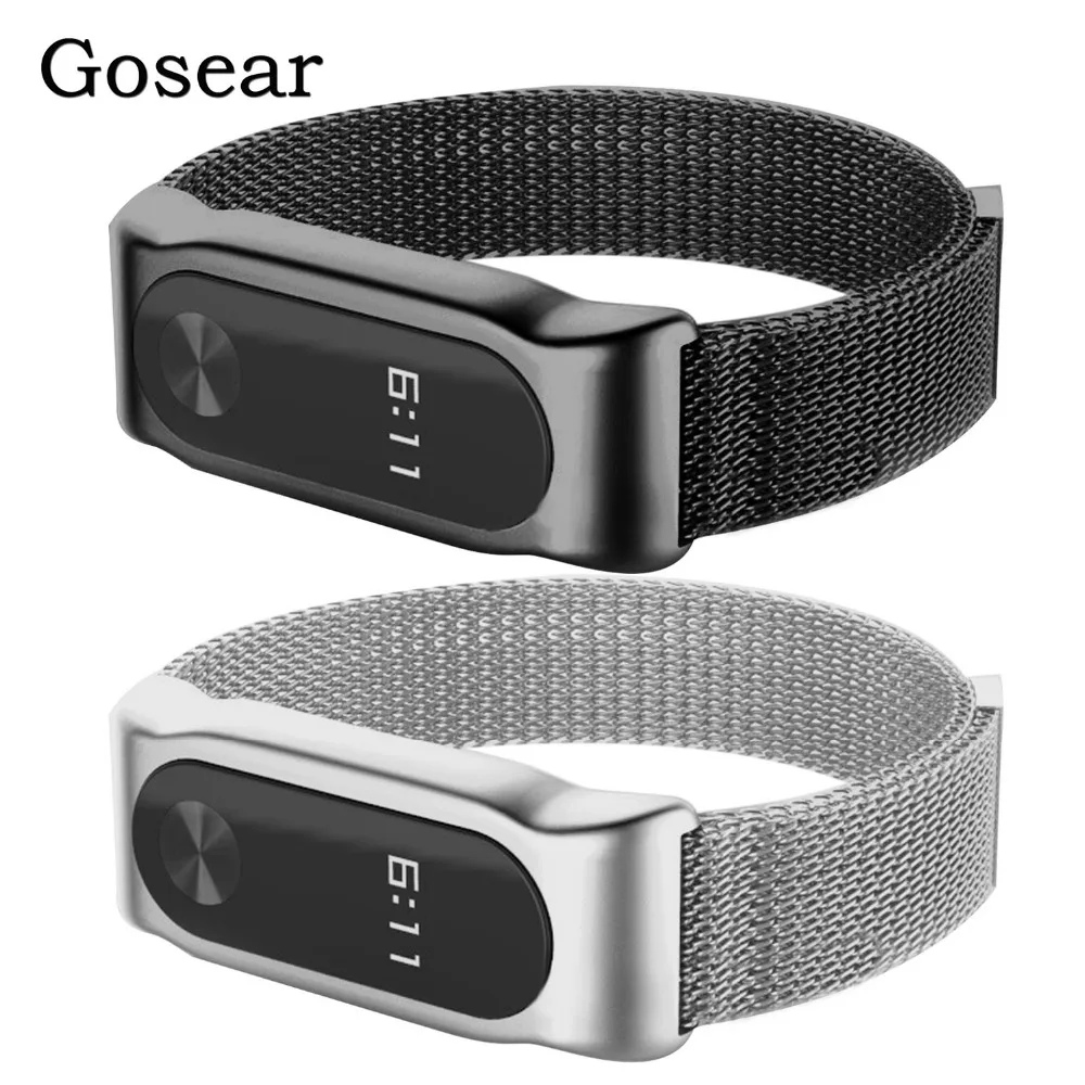Металлический ремешок Gosear для наручных часов с магнитной кнопкой Xiaomi Mi Band 2 Miband