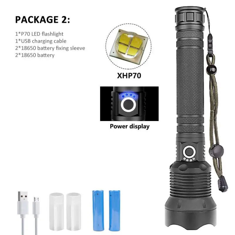 XHP70 Супер мощный светодиодный фонарь XHP90 XHP70 с приближением, тактический фонарь, водонепроницаемый, ультра яркий фонарь XHP50, Лампа 18650, перезаряжаемая через USB - Испускаемый цвет: XHP70