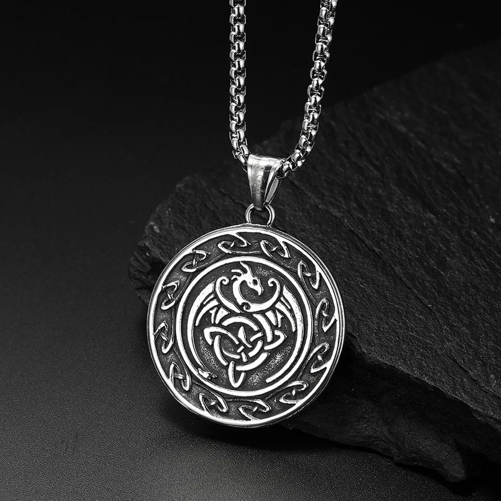 

Celtic Dragon Necklace Pendant Stainless Steel Celtic Knot Viking Dragon Necklaces Talisman Charm Vintage Men Jewelry Gift