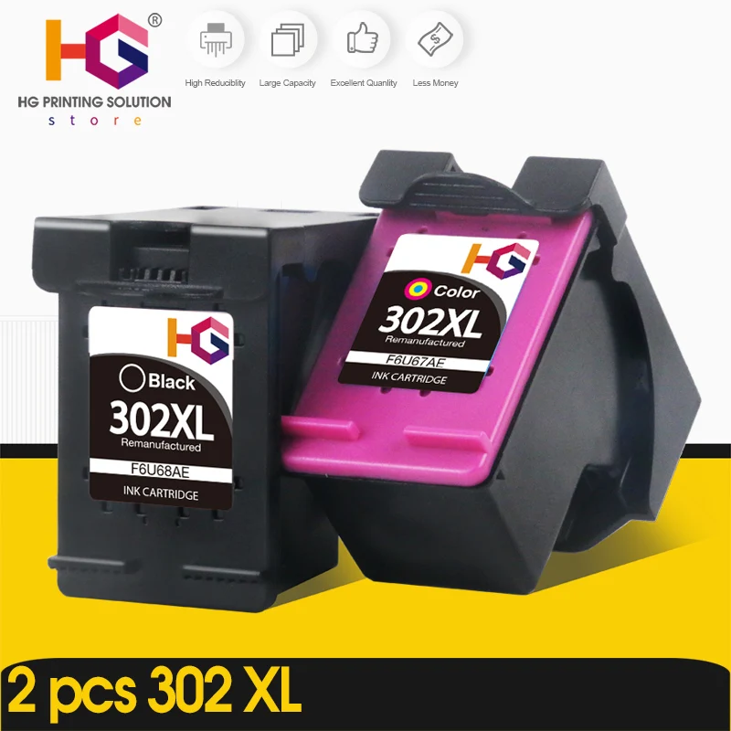 

2pack Replacement for HP 302 XL hp302 hp302xl 302xl Ink Cartridge For HP Deskjet 2130 3630 ENVY 4520 Officejet 4650 printer