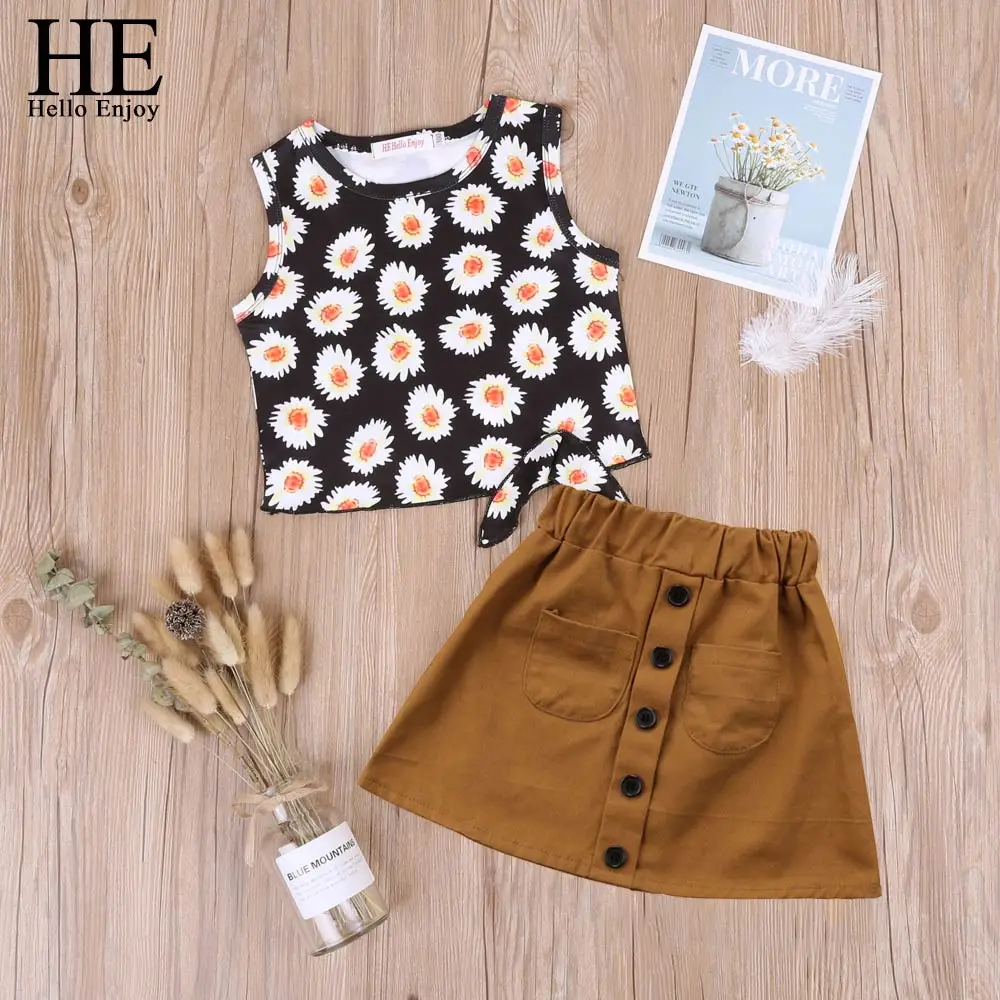 LL1812 coffee HE Hello Enjoy/комплекты одежды для девочек; топы без рукавов в горошек с бантом для девочек; юбка принцессы на подтяжках; костюмы для маленьких девочек; детская одежда - Цвет: LL1812 coffee