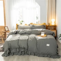 princess style four piece brushed ruffled quilt cover bed sheet dormitory three piece set set bedding set queen