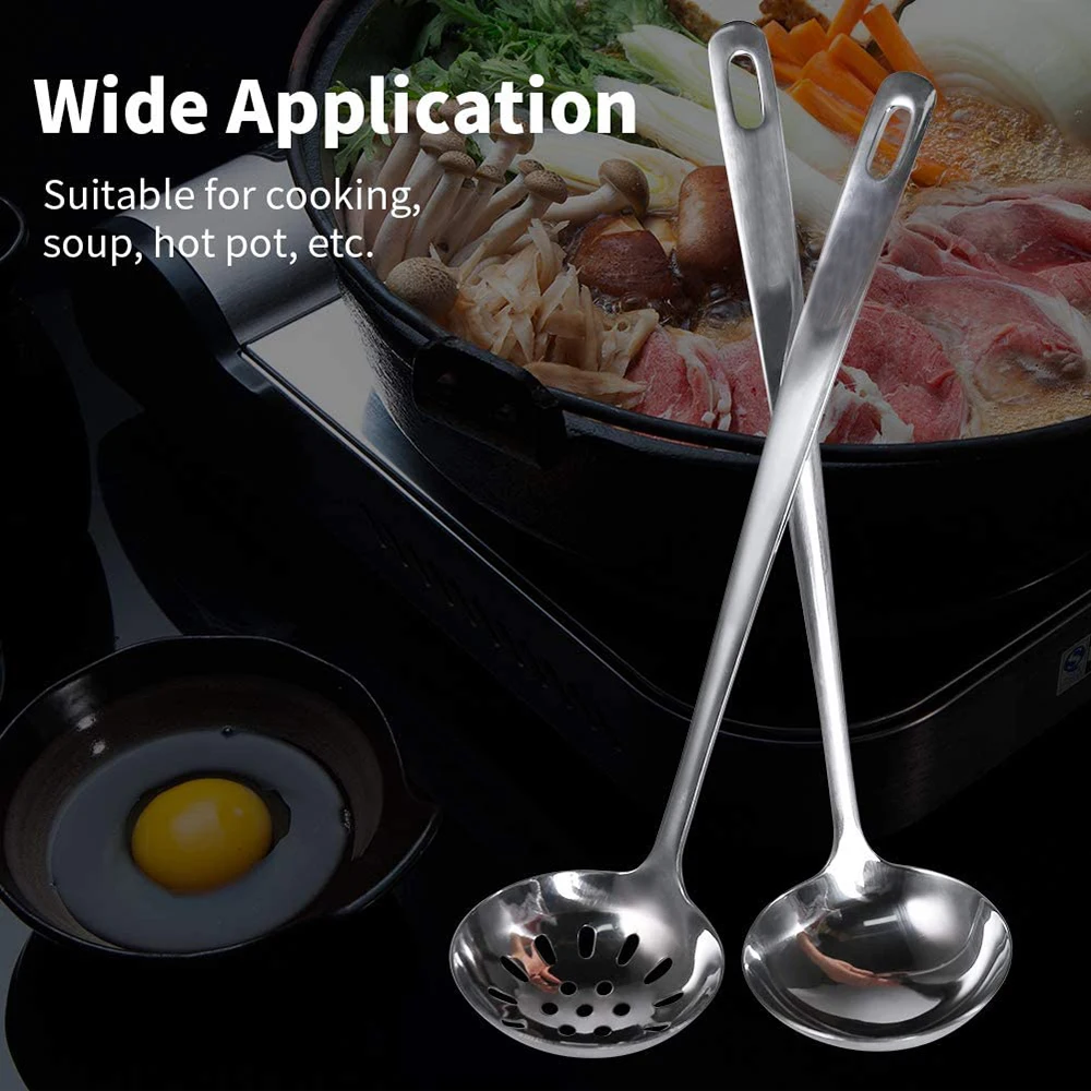 

2pcs 7cm Stainless Steel Spoon + Colander Hot Pot Long Handle Spoons Flatware Soup Drinking Tools Kitchen Gadget