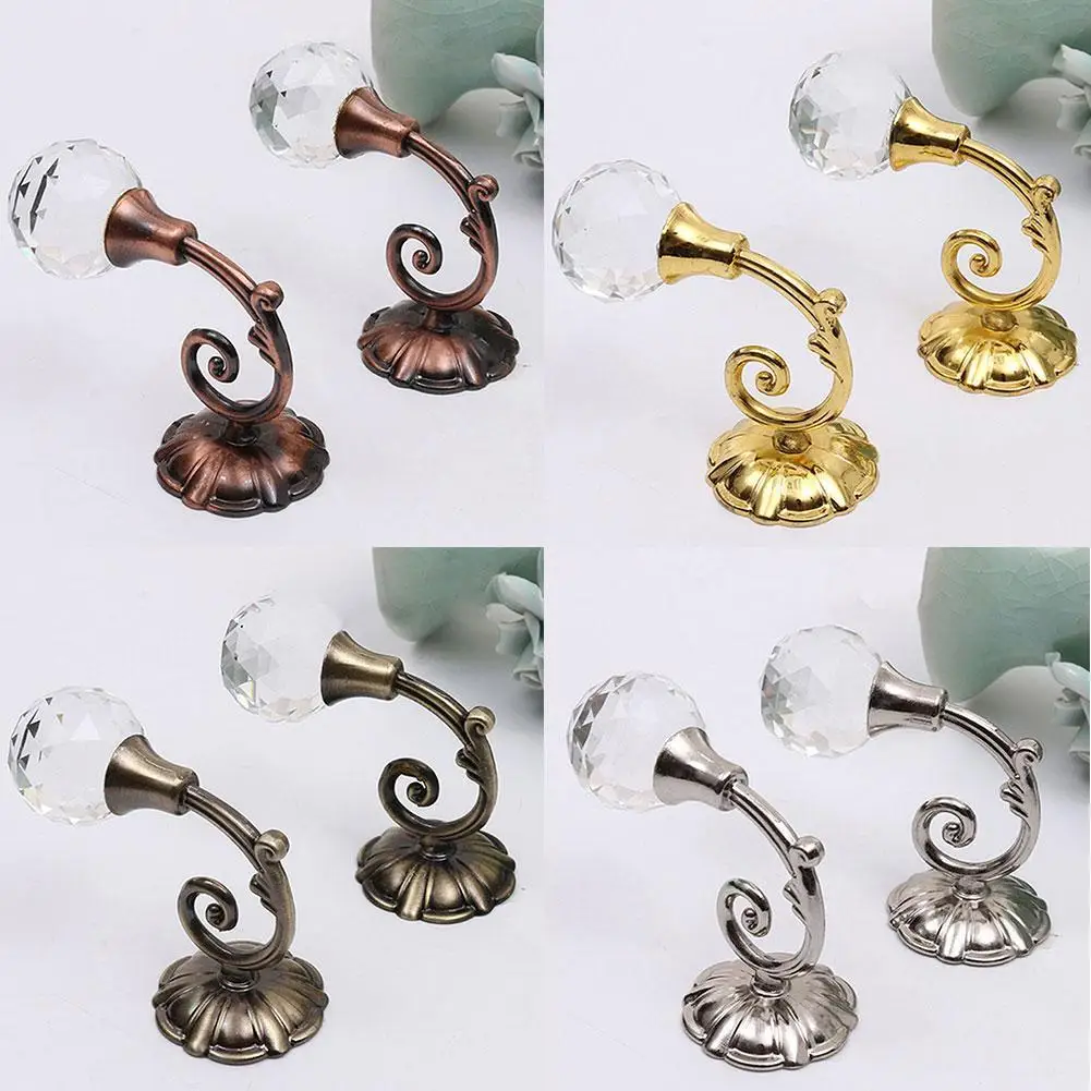 1 Pair Metal Crystal Glass Curtain Hooks Wall Tie Back Holder Hanger Curtain Rods For Home Decoration