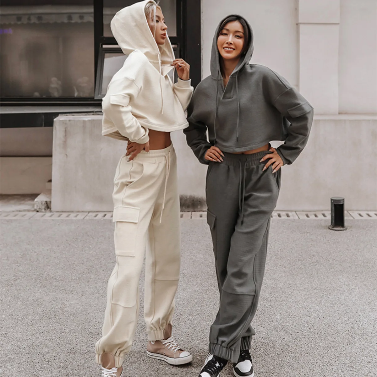 

Женский спортивный костюм из 2 предметов, толстая флисовая толстовка с капюшоном и штаны, костюм из 2021 хлопка на весну и осень, 95%