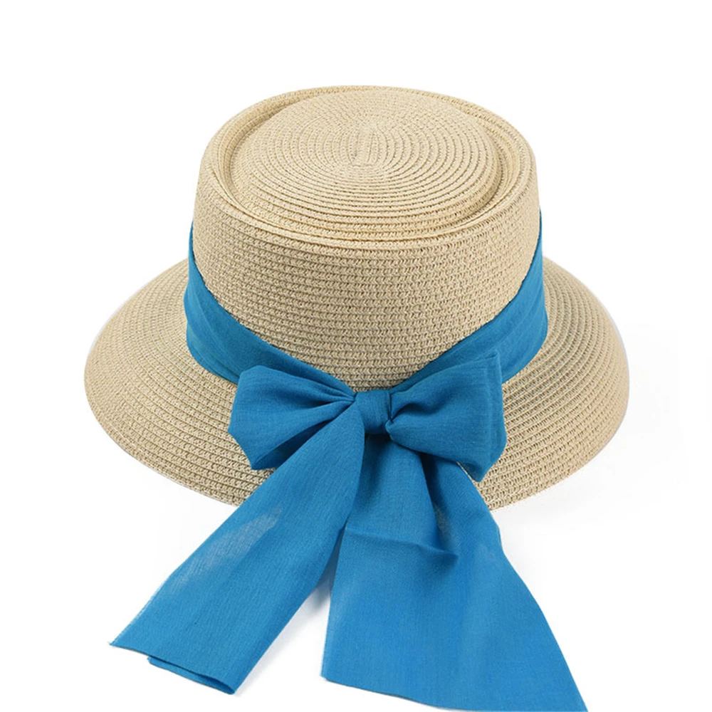 

BUTTERMERE White Summer Women Wide Brim Sun Hats With Blue Rabbion UV Protection Beach Straw Boater Vintage Pokepie Fedora