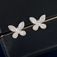 classic fashion full zircon butterfly earrings original brand high quality jewelry logo female gift