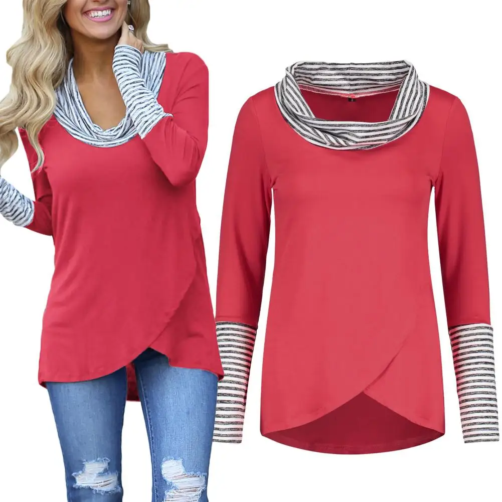 Повседневная Женская Осенняя полосатая прошитая блуза с длинным рукавом и