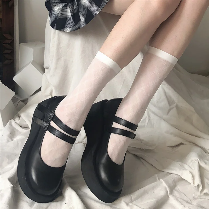 

Fashion Lace Socks Women Plaid Long Socks Girls Thin Knee Socks Leg Female Streetwear Calcetines Medias