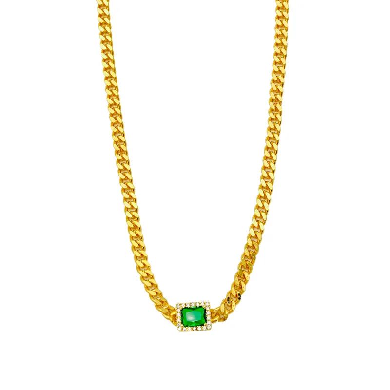 

Женское ретро-ожерелье с изумрудом, модная цепочка до ключиц с цирконами, геометрическим дизайном, холодный ветер, ins стиль