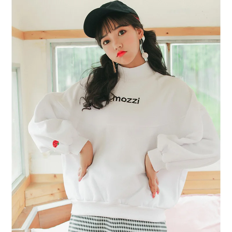 

Harajuku Sweet Style Oversized Loose Sweatshirt and Pullover Schoolgirl Fall Kawaii Clothes Mozzi Embroidery Sweatshirt Women