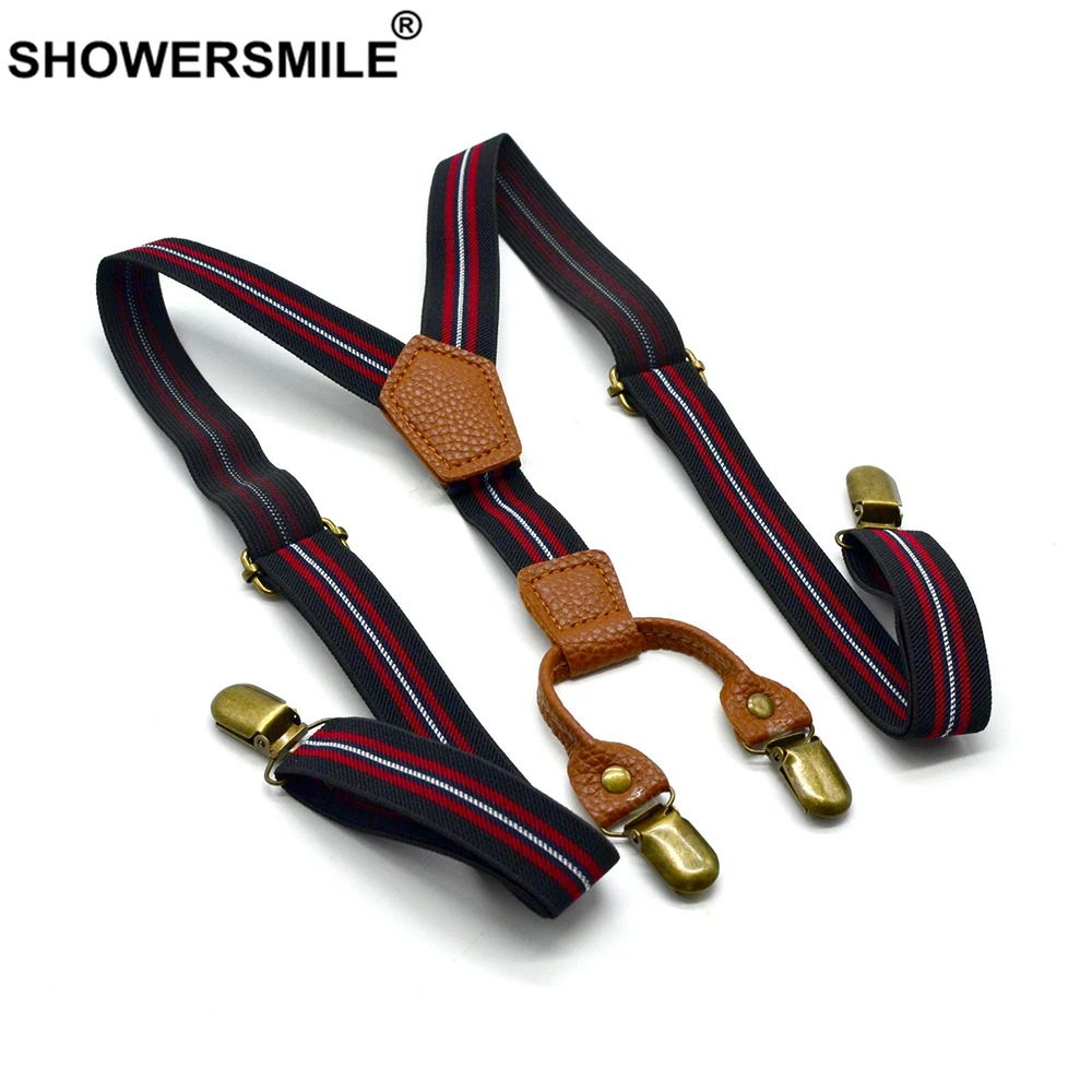 SHOWERSMILE, женские подтяжки, в полоску, черные подтяжки, подтяжки, мужские, классические, эластичные, модные, 100 см, 4 зажима, Y Back, штаны, ремень, унисекс