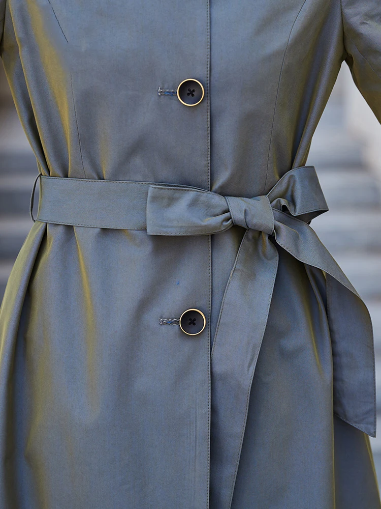 

England Style Long Women Trench Coat Stand Collar Single Breasted Women Windbreaker Elegant Slim Solid Outwear Coat 2020 Spring