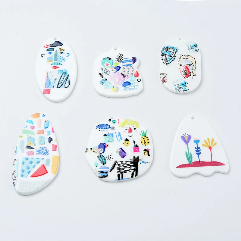 

6PCS/lot Acetate Van Gogh Graffiti Oil Painting Jewelry Accessories Hand Made Earrings Connectors DIY Pendant Components Charms