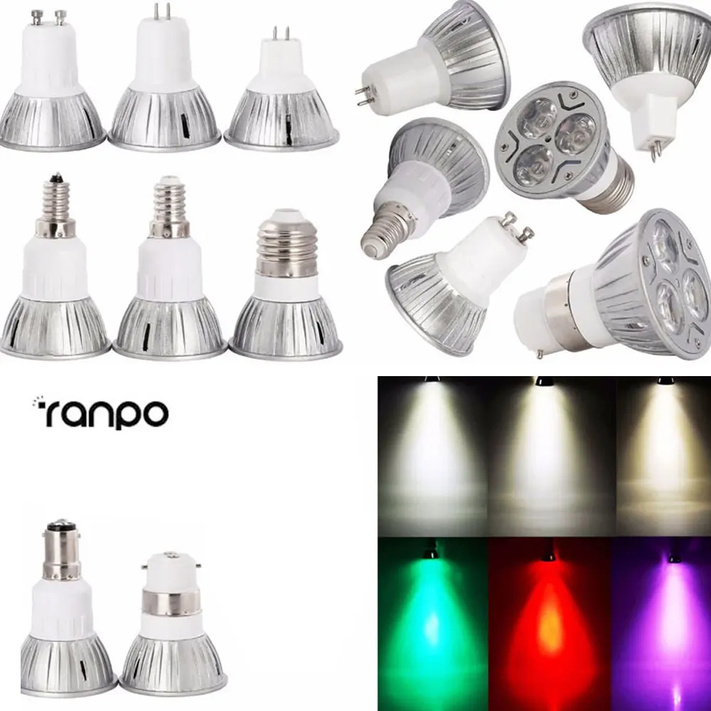 

E26/27 E14 E12 GU10 B22 MR16 LED Spotlight Bulb 3W High Power Lamp 12V Purple/Warm White/Red/Green/Blue/Yellow 10X 20X