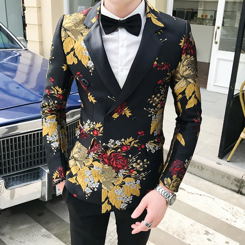 

Hombre Autumn Blazer Mens Flowers Blazers Casual Club Slim Fit Floral Blazer Masculino Americana Hombre Mens Stage Wear Smart